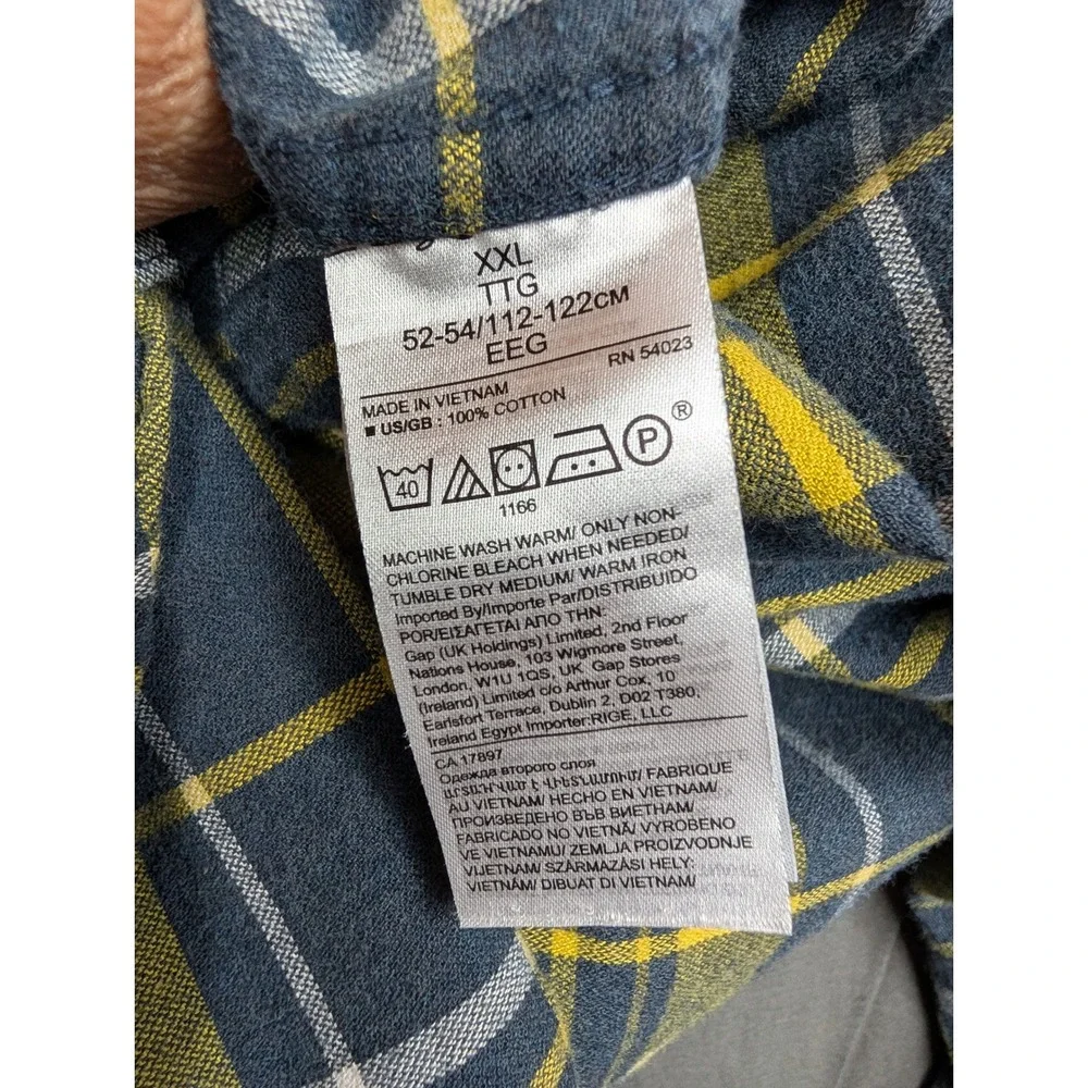 Banana Republic Mens XXL Blue Yellow‎ Plaid Ultra Soft Flannel Untucked Slim